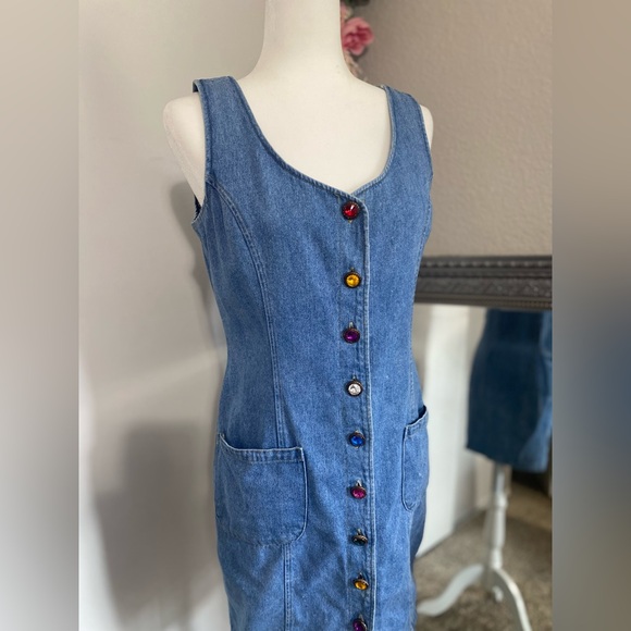 Vintage GOLD RUSH Denim Dress Jewel Buttons Size Medium - Picture 5 of 17